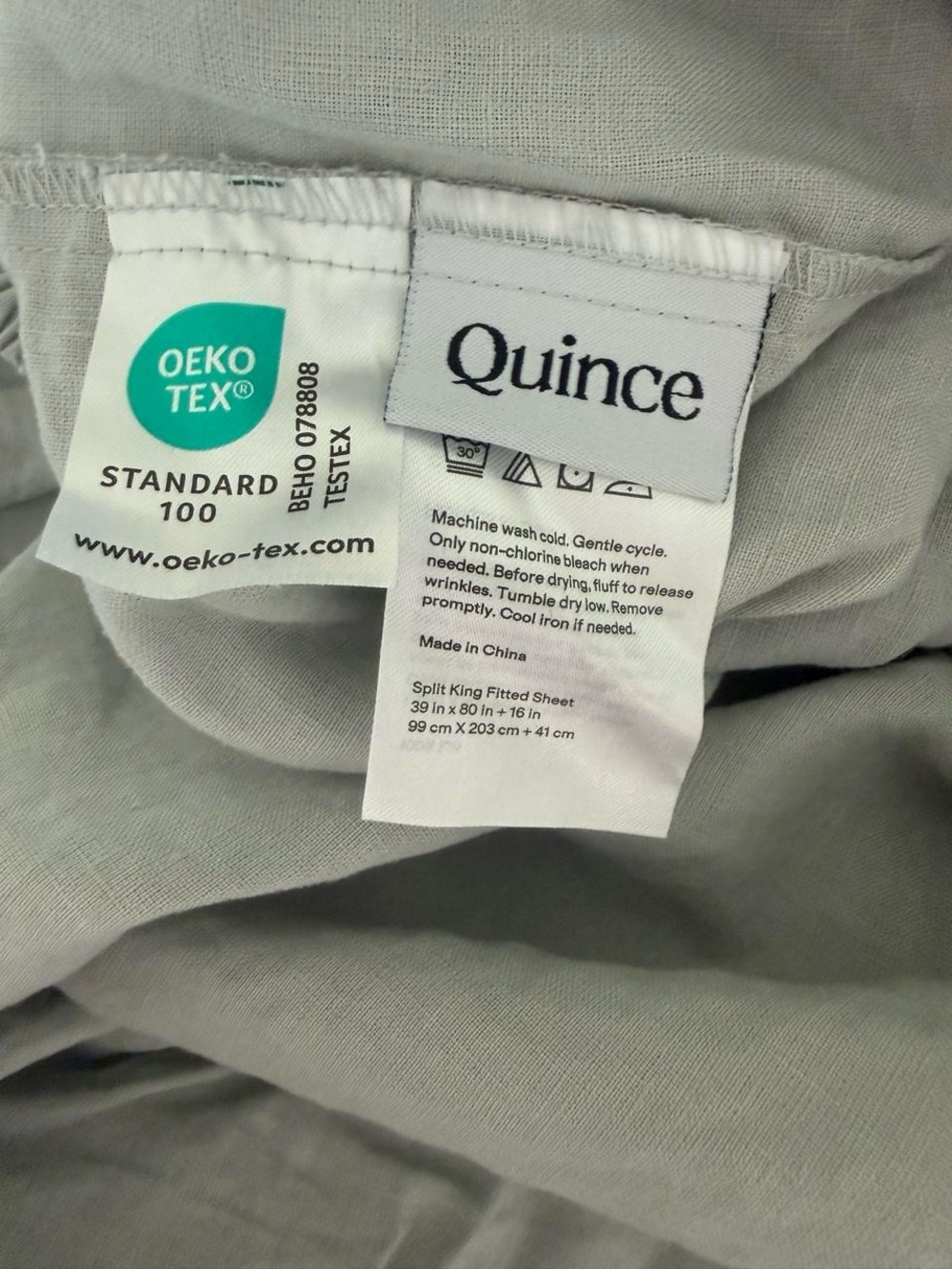 Split king Quince European linen sheet set in mist 214 retail - Picture 6 of 8